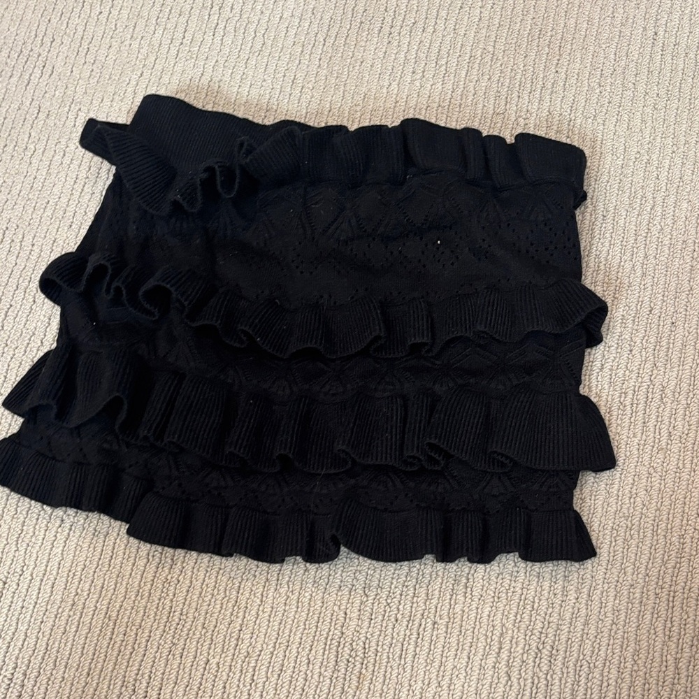Black Ruffle Knit Mini Skirt